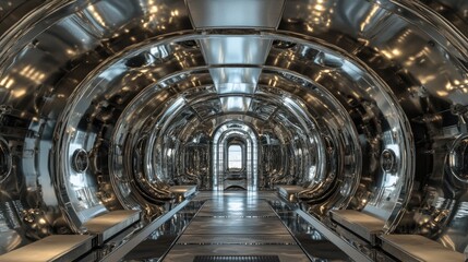 Retro-Futuristic Metallic Gears and Vintage Spacecraft in a Sci-Fi Setting