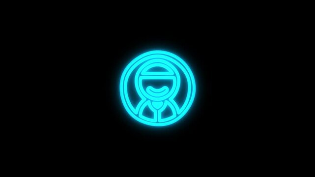 Glowing neon line Muslim animated icon isolated on a black background.