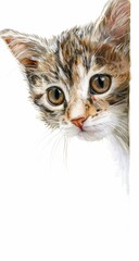 Fototapeta premium A close up of a curious tabby kitten peeking from the side, with expressive eyes and a soft fur texture