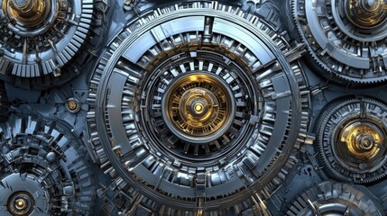 Fototapeta premium Retro-Futuristic Metallic Gears and Vintage Spacecraft in a Sci-Fi Setting