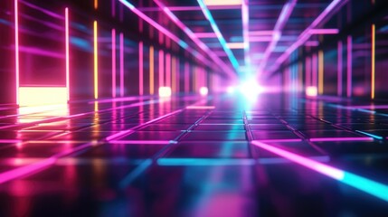 Neon Grids and Geometric Shapes in a Glowing Retro-Futuristic Sci-Fi World