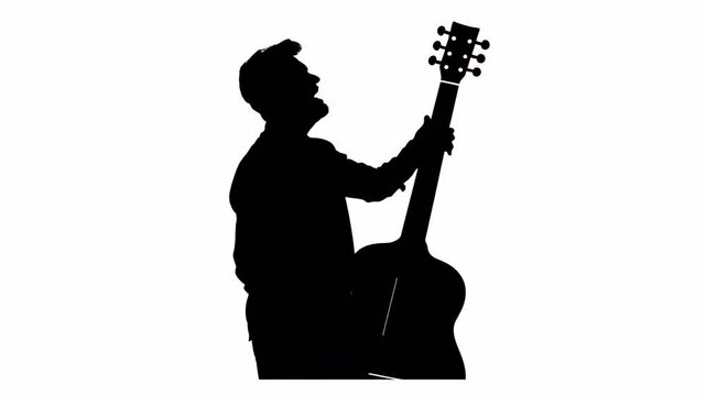 Silhouette of a man holding a guitar, appearing to play or perform
