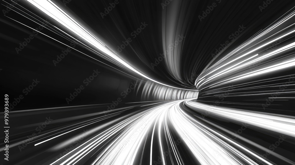 Poster line art illustration of light trails within a tunnel artistic image capturing the effect of long ex