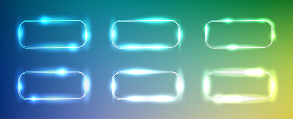 Set of six neon frames with shining effects