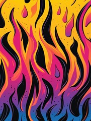 Line art illustration featuring a cool gradient of a cartoon style fire in flames