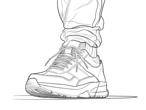 recommend clip art: Continuous line art illustration of a sneaker and leg featuring stylish footwear in a minimalist design Isolated on a clean white background
