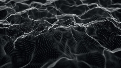 Futuristic point wave of particles. Visualization of sound waves. Technology or science banner. Abstract black and white digital 3D wave. Vector illustration.