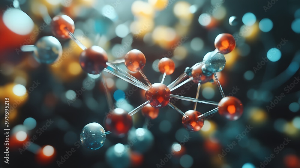 Poster interconnected spheres with bokeh background