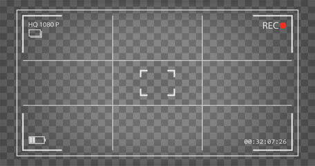 Video and photo camera interface. Black screen recording frame. Vector background