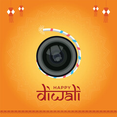 Happy Diwali Hindu Festival Modern Design template with camera Concept