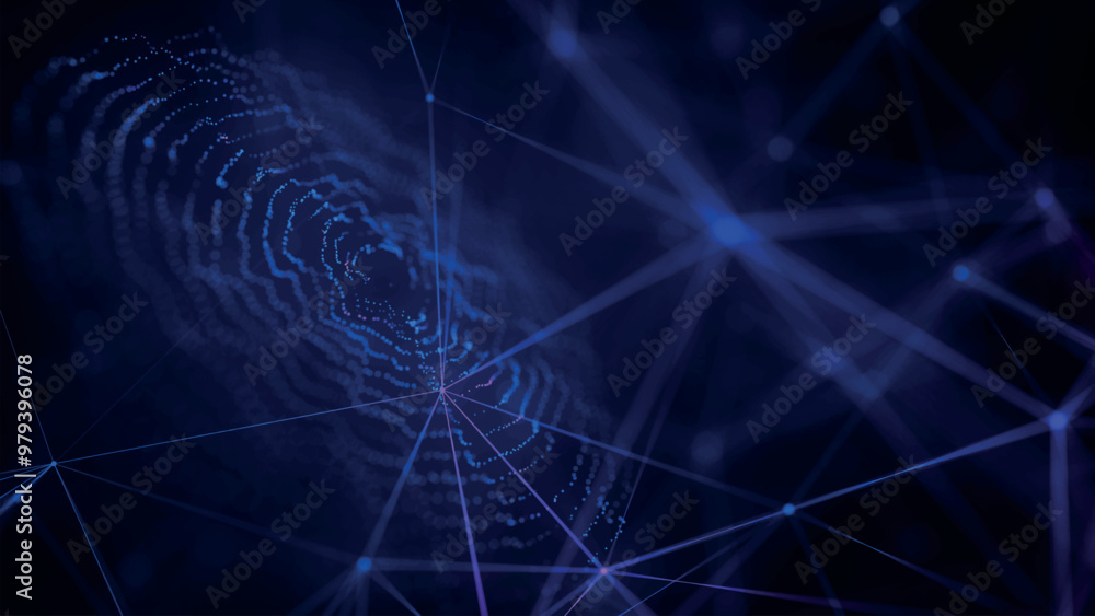 Poster abstract background with dynamic wave. circular wave of dots. musical sound wave. dark background. b