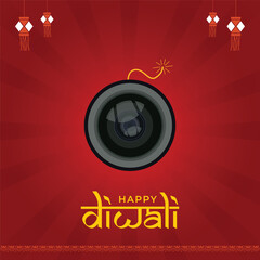 Happy Diwali Hindu Festival Modern Design template with camera Concept