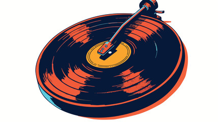 Retro Groovy Hand Drawn Vinyl Record Isolated Vector Illustration