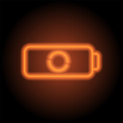 Battery, loading simple icon vector. Flat design. Orange neon on black background
