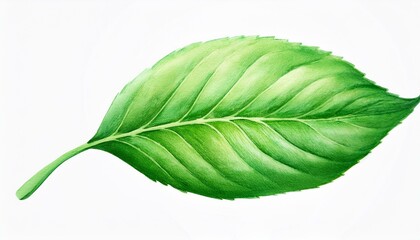 Obraz premium A vibrant green leaf isolated on a white background, symbolizing nature, growth, and tranquility in a minimalist style.