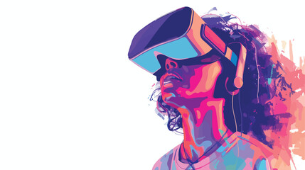 Virtual Reality Experience Mixed Media Vector Illustration