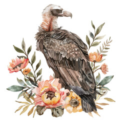 Elegant Vulture Floral Watercolor Illustration