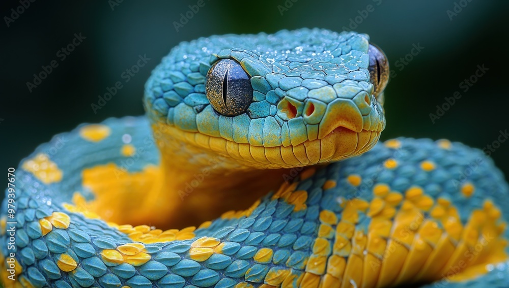 Wall mural Close-up of a Vibrant Blue and Yellow Snake