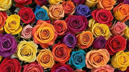 Fototapeta premium Multicolored Roses multicolored roses gradient background is unusual, 