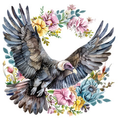 Vulture Floral Watercolor Illustration