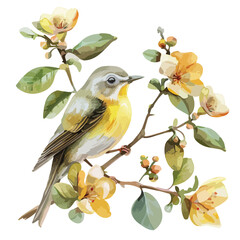 Warbler Floral Hand-drawn Watercolor Illustration