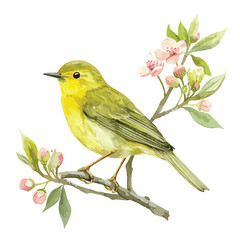 Warbler Floral Hand-drawn Watercolor Illustration