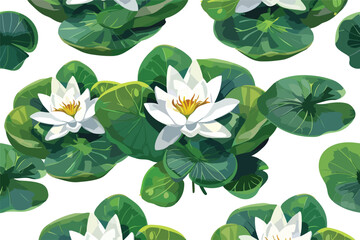 Green Water Lily Pattern Clipart Isolated on White Background
