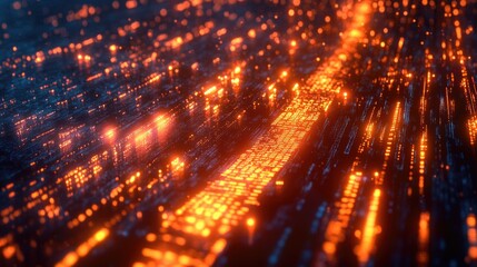 Fototapeta premium Binary Code and Glowing Digital Firewall Protecting Data