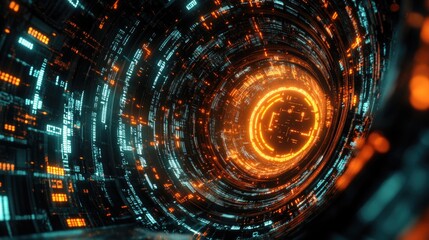 Obraz premium Binary Code and Glowing Digital Firewall Protecting Data
