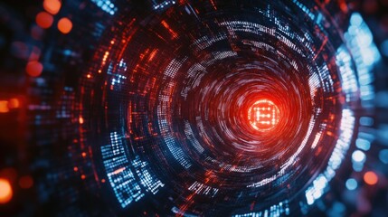 Obraz premium Binary Code and Glowing Digital Firewall Protecting Data