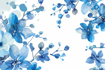 Watercolor Blue Floral Background Clipart Isolated