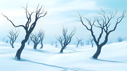 Fototapeta premium Tranquil Winter Landscape with Stark Silhouetted Trees in Serene Monochrome Tones