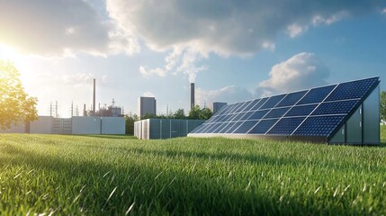 Photovoltaic Panels and Power Station - AI generated illustration.