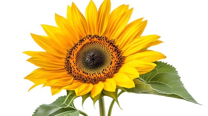 Obraz premium A vibrant sunflower in full bloom, set against a pure white backgroundThe intricate details of the yellow petals and the textured dark center highlight its natural beauty