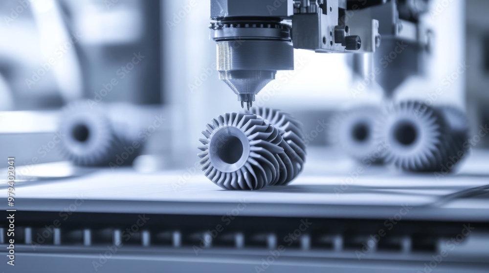 Poster close-up of machine parts being prototyped using 3d printing, showing the precision and innovation o