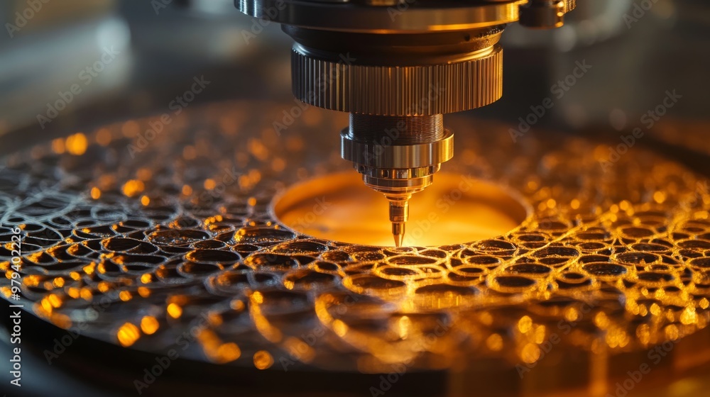 Poster close-up of nano-fabrication technology in action, with intricate patterns and designs being created