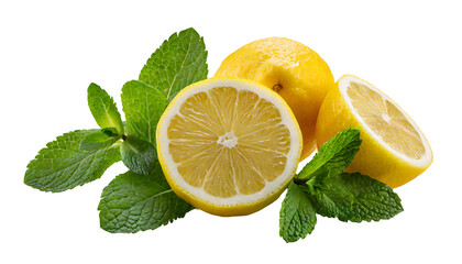 lemon slices and mint leaves. Generative AI.