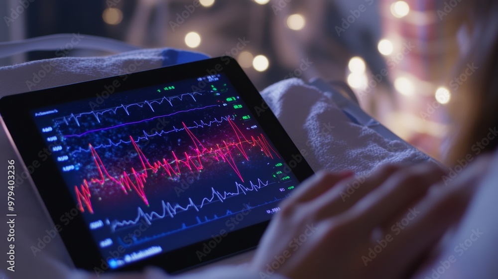 Aufkleber monitoring sleep-wake cycle with digital tablet graph in medical setting