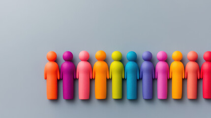 Colorful toy figures arranged in a row symbolize diversity and inclusion in a vibrant and playful way.