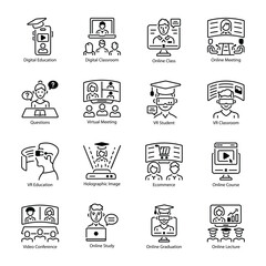 Collection of Online Classroom Linear Icons 

