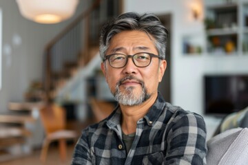 Obraz premium Portrait of a middle aged Asian man in modern home