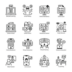 Collection of Online Learning Linear Icons 

