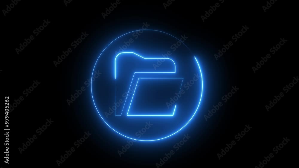 Poster glowing neon file folder sign. glowing neon folder icon isolated on black background. outline neon f
