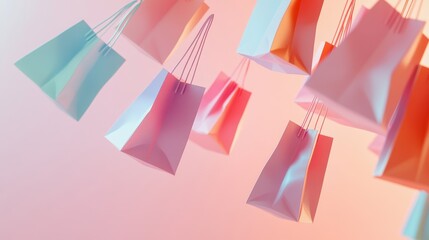Fototapeta premium Colorful shopping bags falling on color background,package bag for purchases for an shopping online store vector illustration,black friday,sale month season.