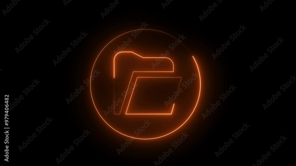 Poster glowing neon file folder sign. glowing neon folder icon isolated on black background. outline neon f
