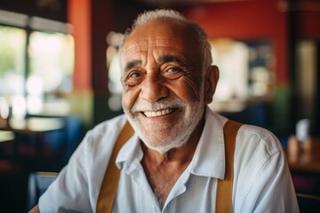 Fototapeta premium Smiling portrait of a happy senior Mexican man in nursing home