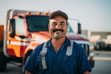 Smiling portrait of a middle aged male truck driver