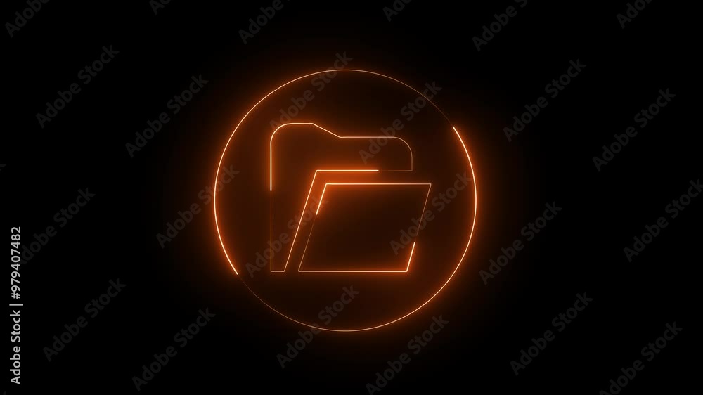 Poster glowing neon file folder sign. glowing neon folder icon isolated on black background. outline neon f