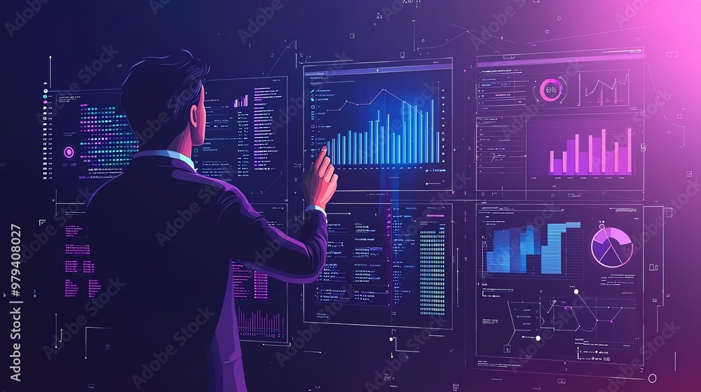 Aufkleber a business professional interacts with digital data visualizations, showcasing innovation in analyti