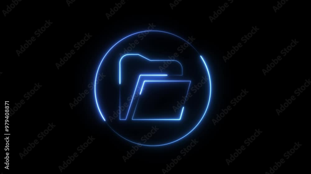 Poster glowing neon file folder sign. glowing neon folder icon isolated on black background. outline neon f